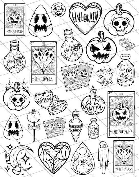 Halloween flash — tarot, witchy, pumpkins, potions