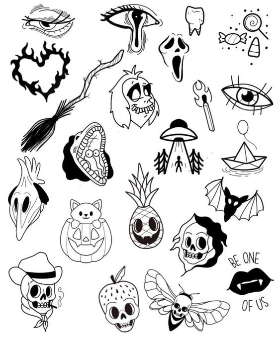 Halloween flash — ghosts, roses, snakes, lightning bolts