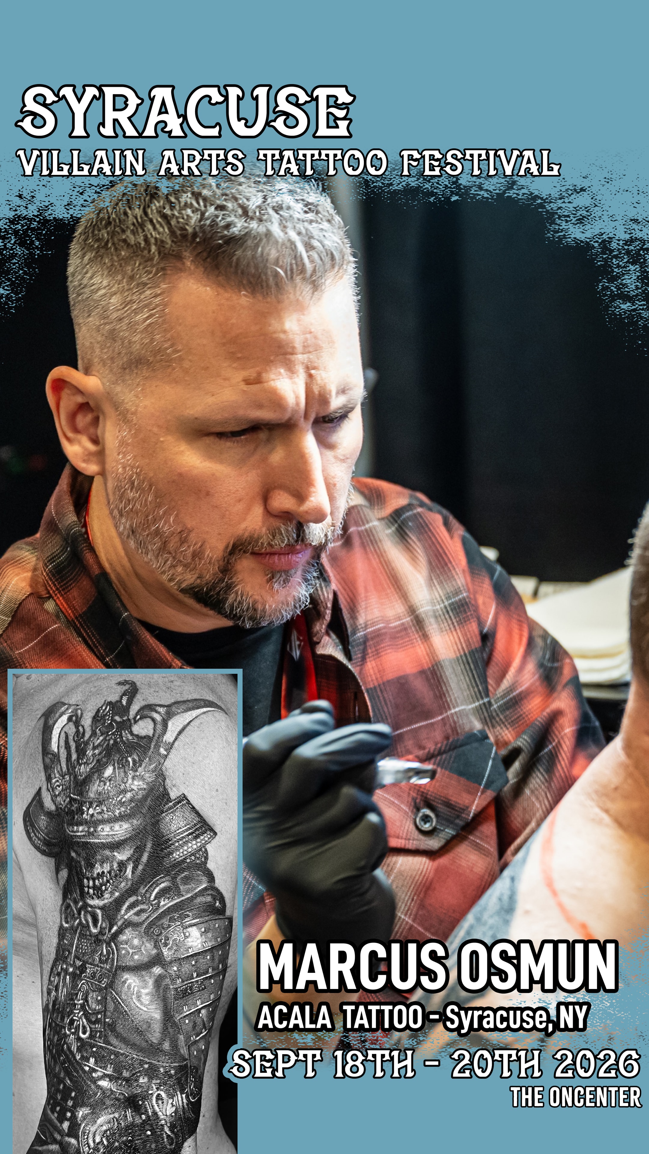 Marcus Osmun at the Syracuse Villain Arts Tattoo Festival, September 18–20 2026